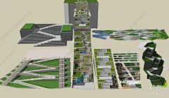 现代室外高差地形台阶SU模型下载【ID:1105434302】