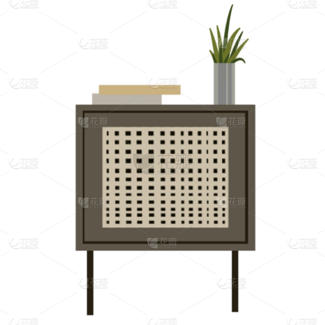 家居生活植物主题插画-床头柜