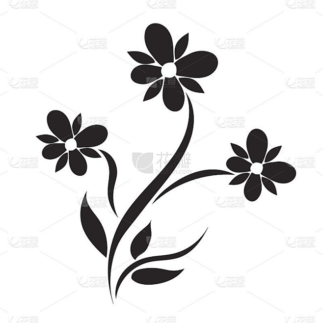 花，黑色，图标，矢量插图