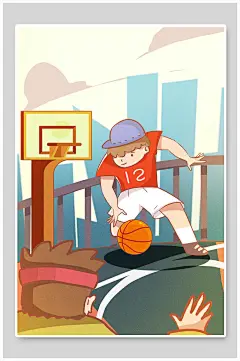 大气手绘篮球校园生活插画