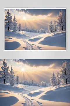 AI数字艺术冬季自然风景雪景摄影图