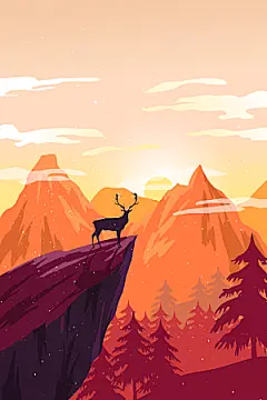 扁平风手绘风景插画模版