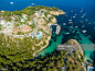 Spain, Mallorca, Palma de Mallorca, Aerial view, El Toro, Villas and yachts near Portals Vells : Stock Photo