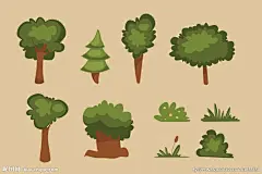 可爱矢量扁平风树木草丛