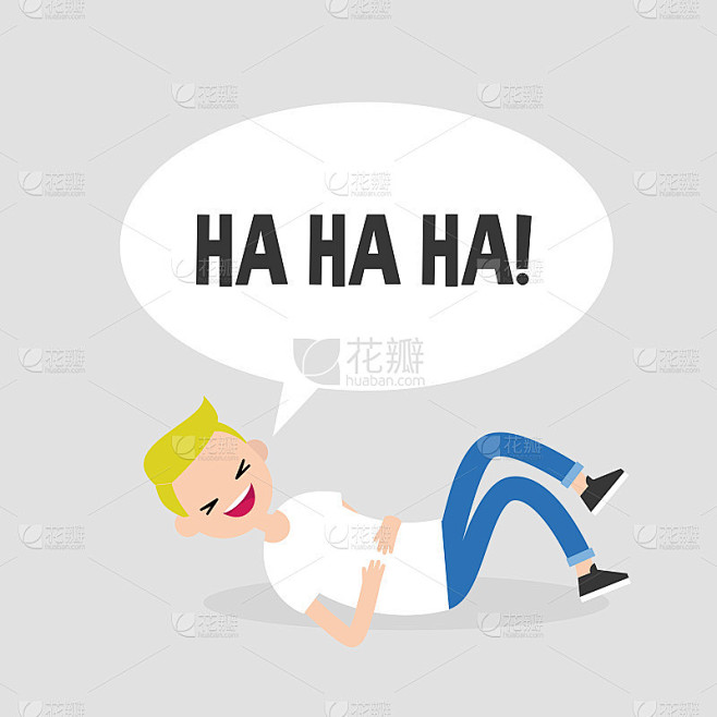 在地板上打滚笑个不停。概念说明。年轻的角色有乐趣。幽默。平面可编辑矢量插图，剪辑艺术