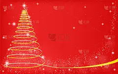 闪闪发光的丝带，红色背景的圣诞树