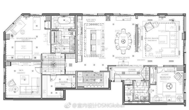 大平层 平面 布局 @室内设计DSNGlobal 平面 方案 图纸 布局 优化 floor plan CAD 建筑 室内设计 家居 家具 工装 ...