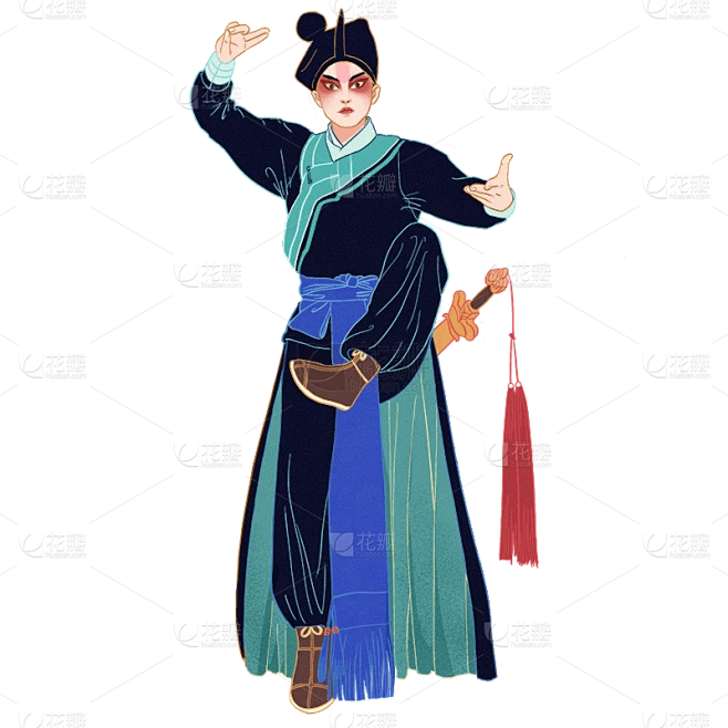手绘-京剧人物插画贴纸-生角2素材-花瓣网