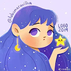 插画师lobomaravilha的一组可爱女生插画～可爱的的风格～甜美的配色～#插画分享# ​​​​