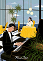 Paco_Yao 原创插画 禁止商用 春天早晨的优雅 弹钢琴