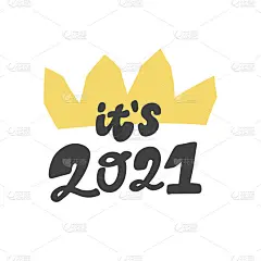 这是2021年手绘搞笑横幅。蓝色，红色，黄色，黑色。皇冠和五彩纸屑