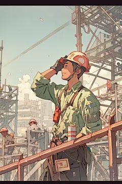 画作工地男生建筑工人图片插画