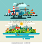 Urban and village landscape. Ecology, environmental protection: production, factory, plant, pollution, smoke, building. Vector flat illustrations 正版图片|正版微利素材库 - 海洛创意（HelloRF） - 站酷旗下产品 - Shutterstock中国独家合作伙伴