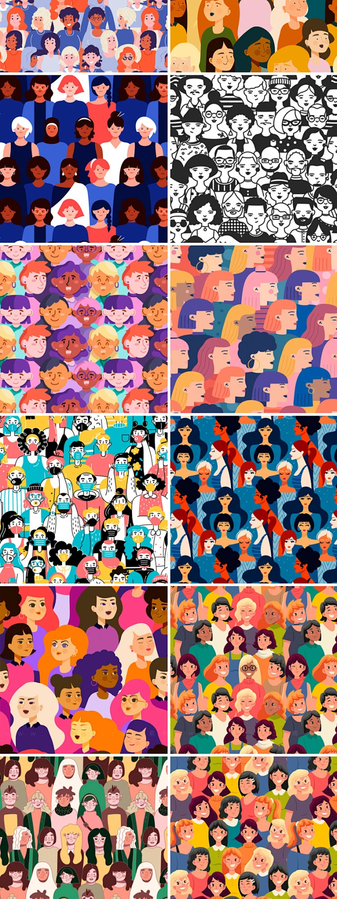 人群矢量图片人员众人很多人密集插画绘画卡通头像半身ai设计素材