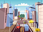 City street vector illustration of urban cars transport on traffic lane and pedestrian crosswalk with marking. Cartoon flat cityscape buildings and streets design for carsharing or car navigation
