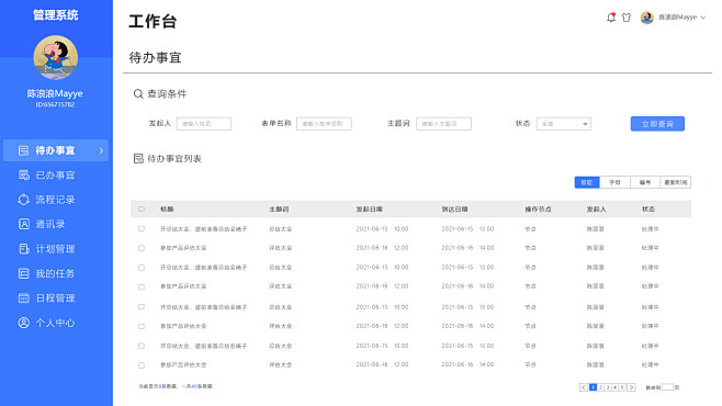 网页待办事宜界面