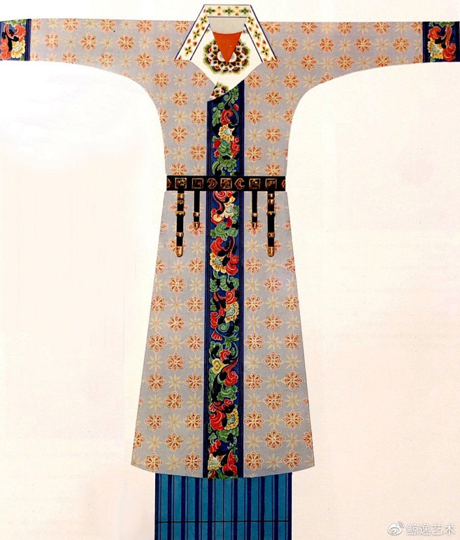 翻领对襟胡服、条纹裤、蹀躞带穿戴展示图（根据出土陶俑、石刻、壁画复原绘制）