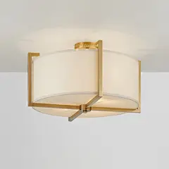 【最灯饰】11月新品设计师美式简约黄铜布罩客厅样板房卧室吸顶灯