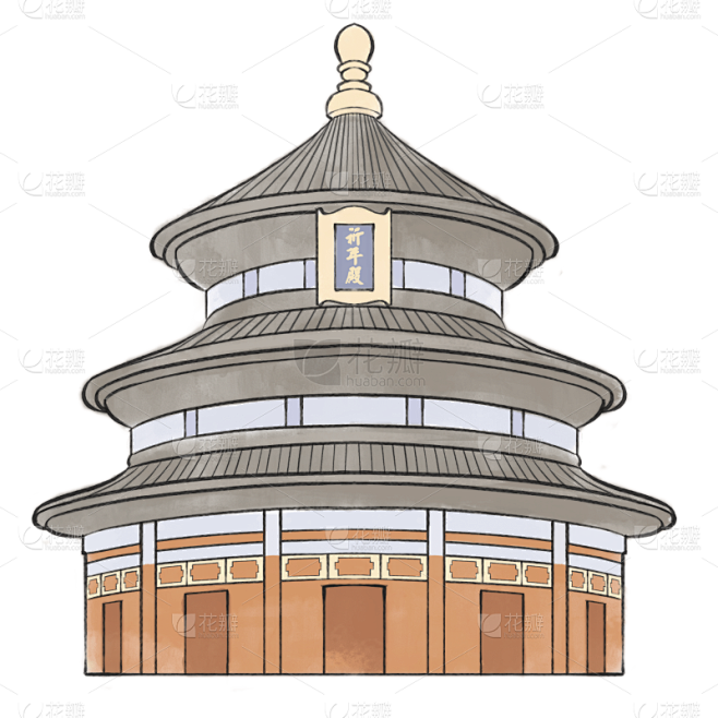 手绘中国风祈年殿古风建筑元素