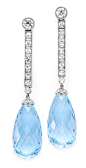 A Pair of Art Deco Aquamarine and Diamond Ear Pendants, mounted in platinum, circa 1925.  Available at FD. www.fd-inspired.com
