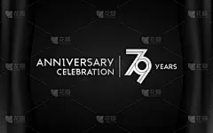 79周年庆典标志字，黑色背景上多线性隔离字体