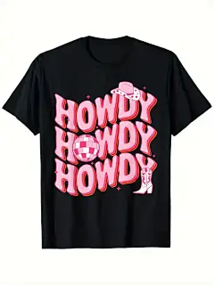 howdy南方西部女郎乡村马术粉红色牛仔迪斯科t恤男士圆领时尚舒适多功能，运动风格t恤情人节圣诞节假日生日男士女士家庭s-xxxl