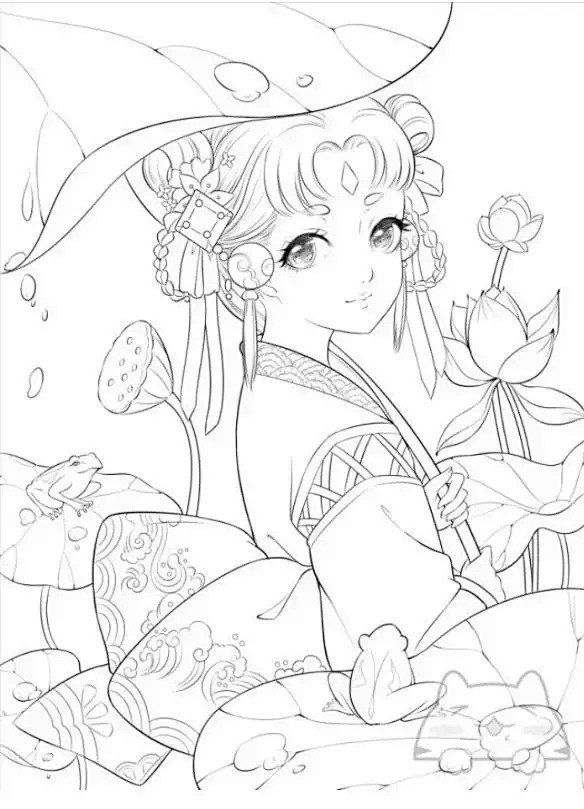 【黑白线稿】唯美古风美女白描线稿