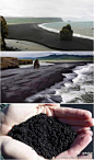 黑色沙滩，你见过么？——在冰岛最南端的维克小镇，有一片神秘的黑沙滩，经常有摄制组到这里取景拍摄科幻类型的影片。黑沙滩的“沙”其实是颗粒状的火山熔岩。这些熔岩颗纯粹无杂质，捧起一把，满手乌黑，轻轻一抖，黑沙四散，手上却纤毫不染。神奇吧！爱摄影，爱旅行。