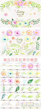 PNG免扣 唯美淡雅手绘水彩花卉花朵叶子图案 PSD分层素材 Daisy-淘宝网