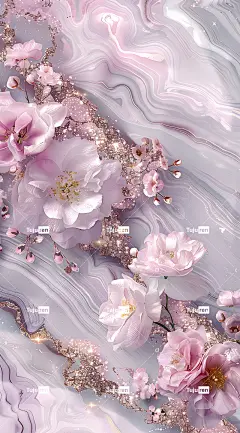 墙纸 开花 闪光 大理石 大理石石纹 手机壁纸 优雅 花