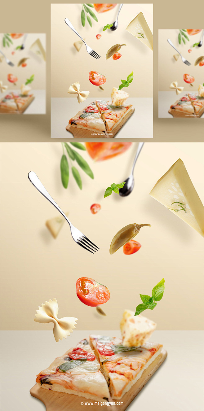 餐饮美食西餐披萨悬浮慢动作海报PSD模板...
