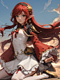 00264-2885402722-(character on front),  lady,Red hair,yuansu _(erjue_),,backlighting,simple background,beautiful detailed sky,chibi,wariza，_hair,
