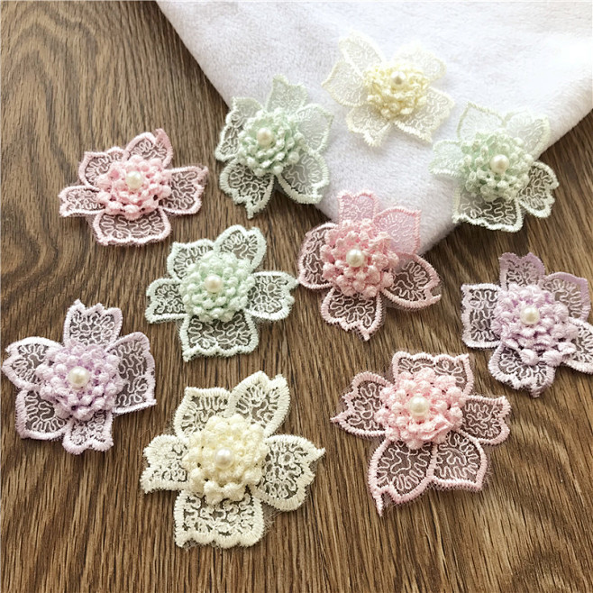 包邮欧根纱刺绣花朵DIY手工服装辅料花片...