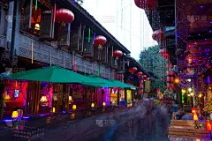 成都,古董,灯笼,水平画幅,墙,易接近性,夜晚,民间音乐,古老的,性格