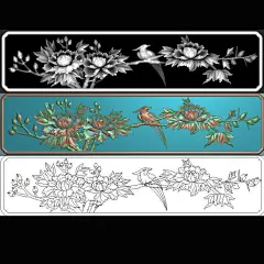 HM-583牡丹花鸟抽屉围板带线 灰度图大全图库打包