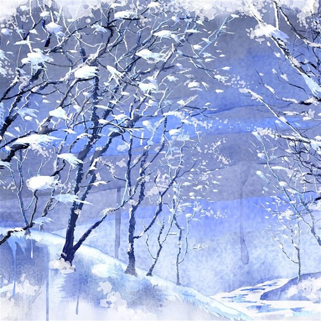 雪天手绘插画冰雪天地冰雪世界冬日飘雪手绘冰雪手绘冰雪2048x2048