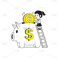 女商人,猪,卡通,可爱的,商务,背景分离,泰国,虚拟角色,小猪扑满,线条画