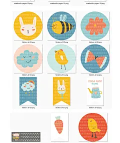 超可爱萌物小兔小鸡儿童夏天png+jpg+eps贴纸贺卡便签设计素材-淘宝网