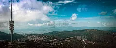 巴塞罗那,城镇,山,天线,全景,西班牙,无线电通信塔,提维达波山,天空,暴风雨