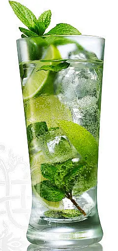 莫吉托 Mojito 
【材 料】：白朗姆酒2.5份、薄荷叶8片、青柠半个、甘蔗糖2茶匙、苏打水适量  
【制 法】：在一只海波杯的底部将薄荷叶、青柠和糖一起捣烂，加满碎冰，再加入朗姆酒，搅拌。用苏打水充满酒杯，以薄荷叶装饰。　  
【详细说明】  
 “我的台克利在弗洛雷迪塔，而我的莫吉托在博得吉达”，大家通常把这个引语说成是欧内斯特·海明威的名句。实际上它是当地记者费尔南多堪堡墨（Fernando B.Campaomer）创造的。他也喜欢饮用鸡尾酒“爸爸的渔船”，当他进入八旬高龄时，身体硬朗并