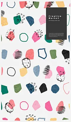 多彩几何石子形状图案绘画背景海报设计韩国素材 – 