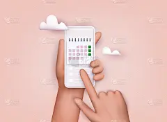 手持手机与日历计划智能手机。矢量现代平面创意信息图形设计的应用。3 d矢量插图。