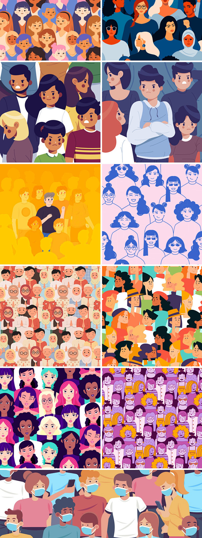 人群矢量图片人员众人很多人密集插画绘画卡通头像半身ai设计素材淘宝