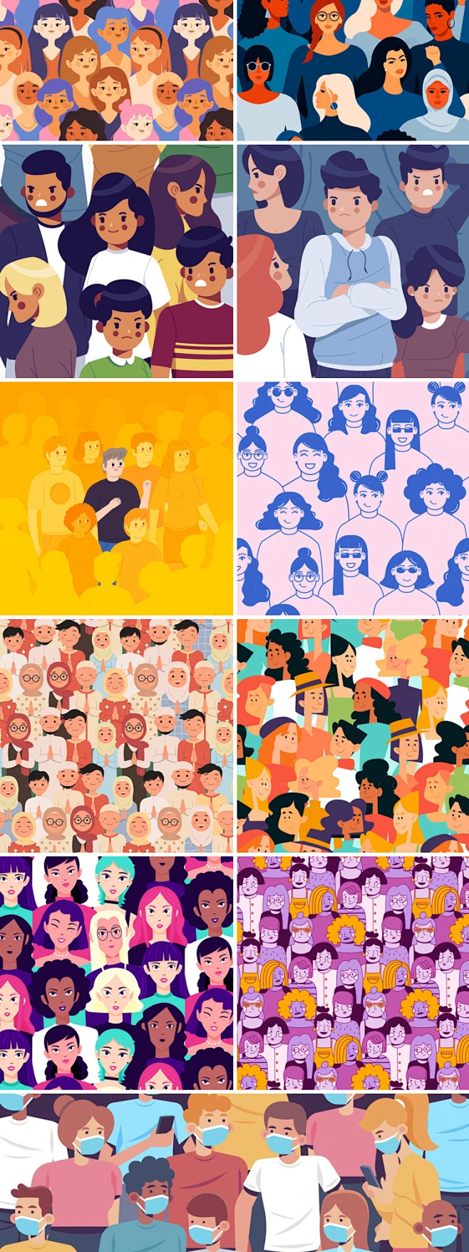 人群矢量图片人员众人很多人密集插画绘画卡通头像半身ai设计素材-淘宝网-花瓣网