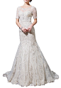DAPENE® Women's Sheer Lace Sweetheart Mermaid Short Sleeve Wedding Dress