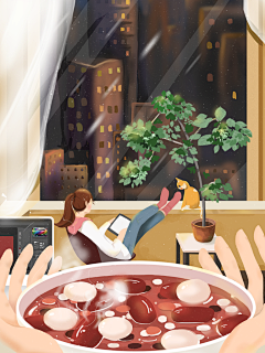 手绘腊八节腊八粥插画