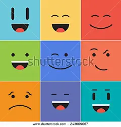 This may contain: six squares with different colored faces in the middle one has an open mouth and two are closed eyes