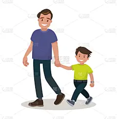父亲和儿子走在一起。矢量插图。