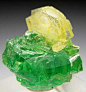 Prehnite 0n Tsavorite from Merelani Hills, Lelatema Mountains, Arusha Region, Tanzania. Tsavorite is an emerald green variety of Grossular (calcium/silicon/ aluminum