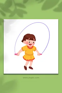 跳绳手绘复古怀旧儿童节人物游戏元素插画
